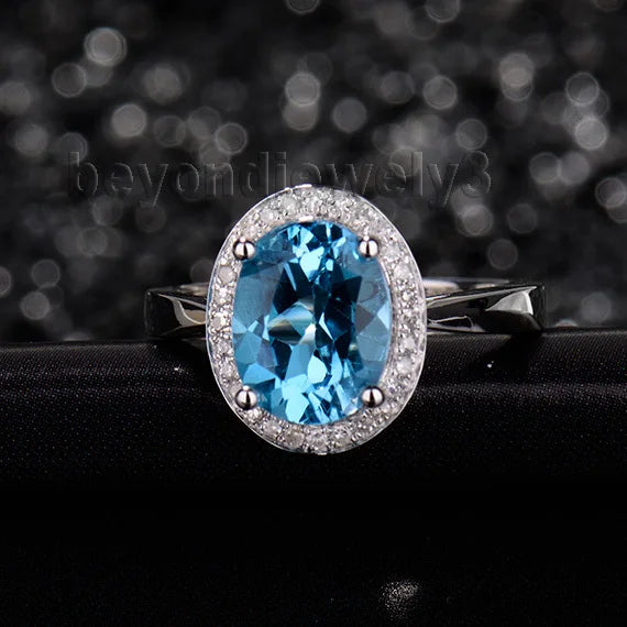 18K White Gold Natural Topaz Oval Engagement Ring