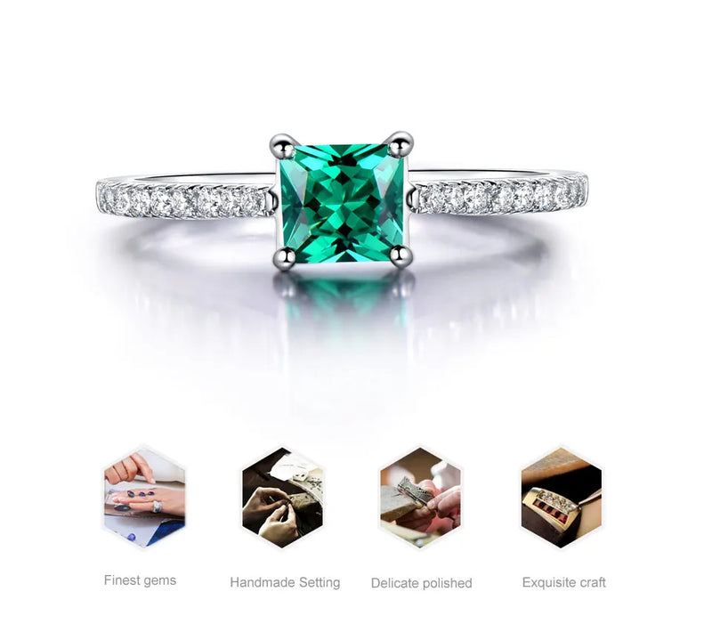 925 Sterling Silver Green Emerald Ring for Women