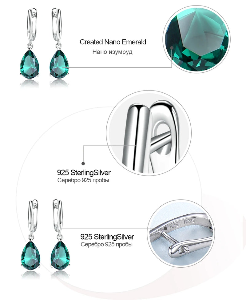 Sterling Silver Green Emerald Clip Earrings for Women