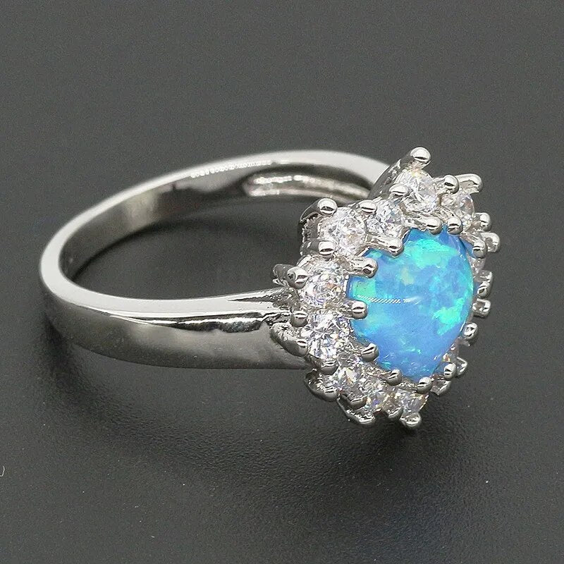 Sterling Silver Heart Fire Opal Ring for Women