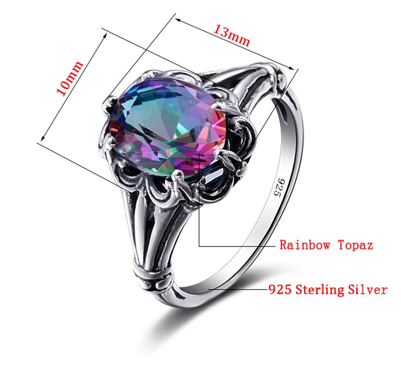 925 Sterling Silver Rainbow Topaz Crystal Ring for Women