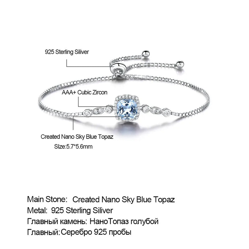 925 Sterling Silver Aquamarine Bracelets for Women