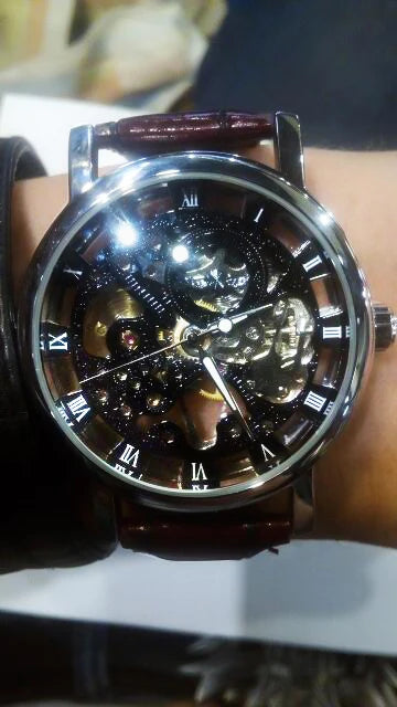 Transparent Leather Strap Skeleton Watch for Men