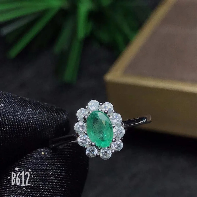 925 Silver Natural Emerald Ring, size can be customized