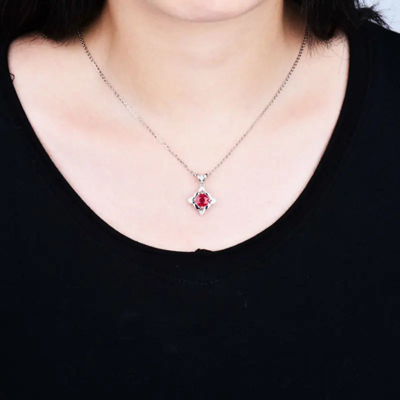 14K White Gold Ruby Flower Pendant for Girlfriend