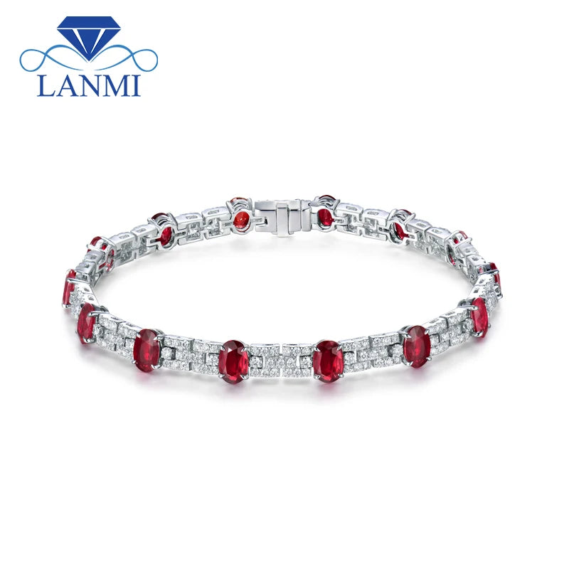 White Gold with Natural Ruby and Diamond Bracelet for Women