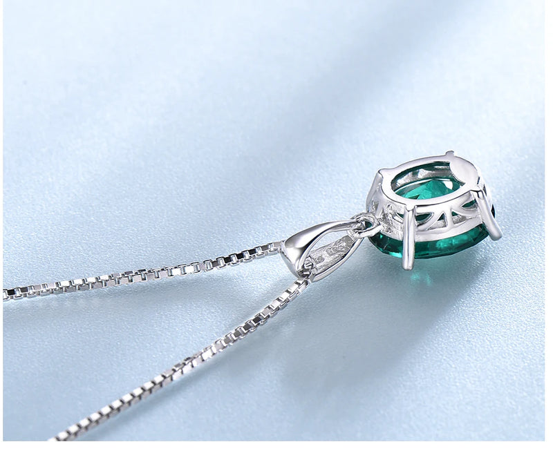 Sterling Silver Oval Cut Emerald Halo Pendant for Women