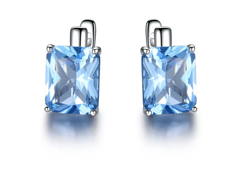 925 Sterling Silver Sky Blue Topaz Clip-On Earrings for Women