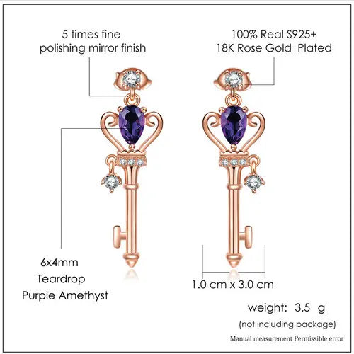 925 Sterling Silver 0.40ct Teardrop Amethyst Earrings for Women