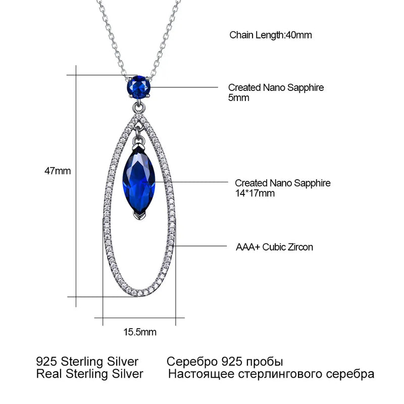 Sterling Silver Blue Sapphire Pendant and Drop Earrings Set for Women