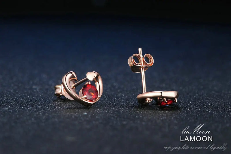 925 Sterling Silver Garnet Heart Jewelry Set For Women