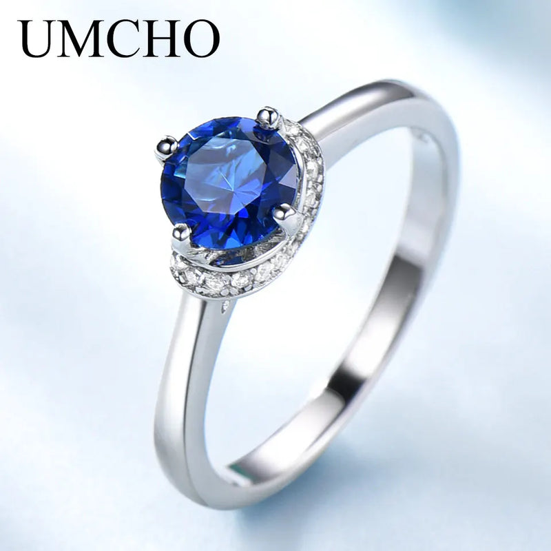 925 Sterling Silver Blue Sapphire Halo Ring for Women