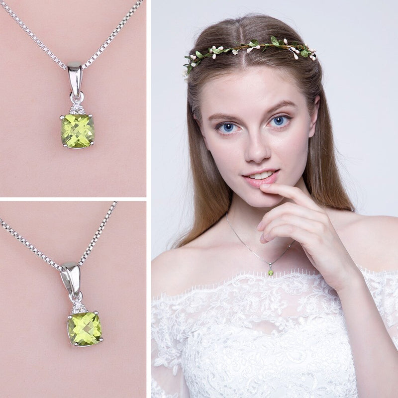 925 Sterling Silver Peridot Pendant Necklace for Woman