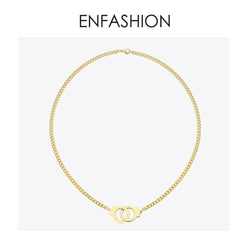 ENFASHION Punk Handcuffs Pendant Necklace Choker For Women Stainless Steel Link Chain Necklace Fashion Femme Jewelry Gifts P3013