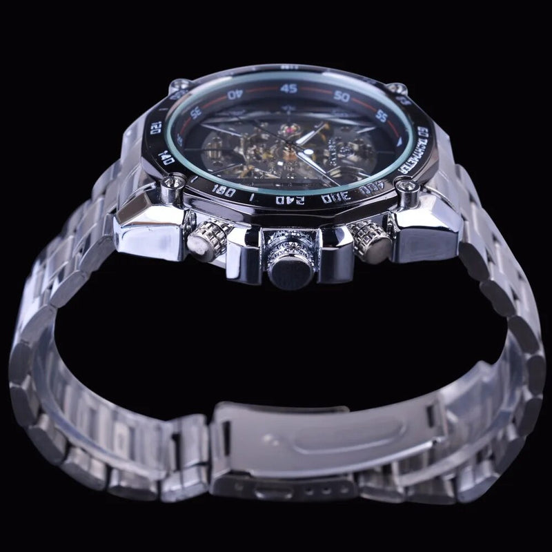 Stainless Steel Automatic Skeleton Mens Watch