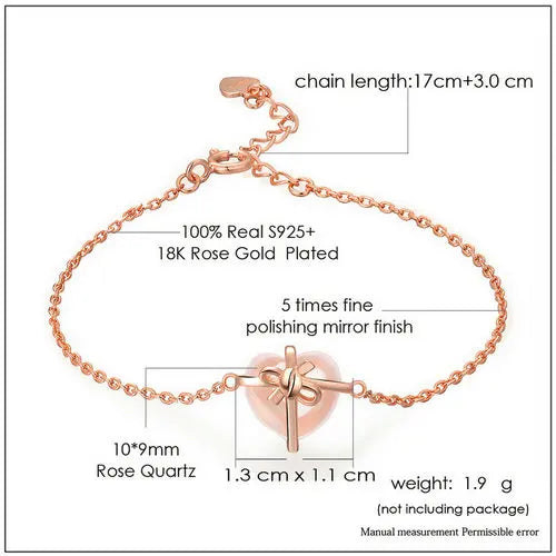 925 Sterling Silver Rose Quartz Bracelet for Women