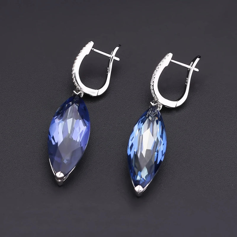 925 Sterling Silver Iolite and Quartz Drop Earrings for Women