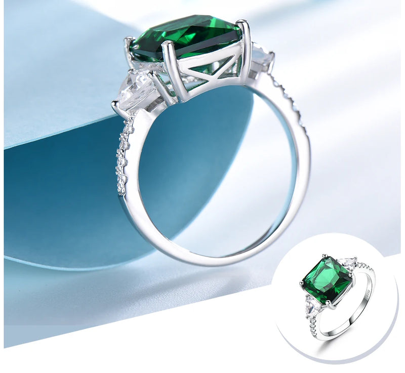 925 Sterling Silver Emerald Gemstone Ring for Women