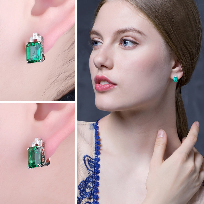 925 Sterling Silver Simulated Green Emerald Clip Earrings for Women