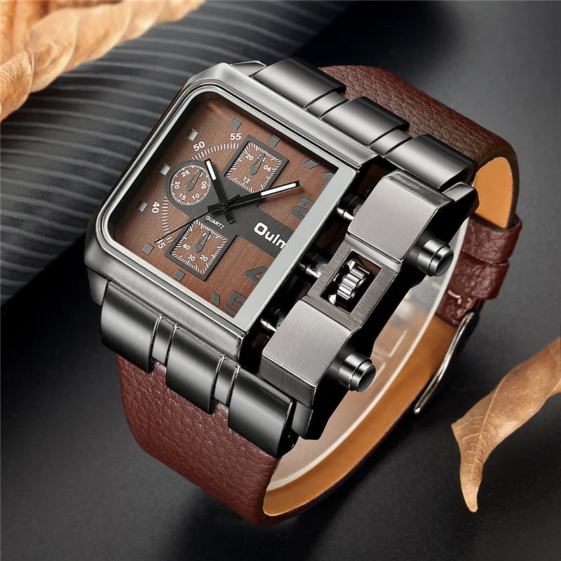 Large Square Men's Luxury Leather Watch