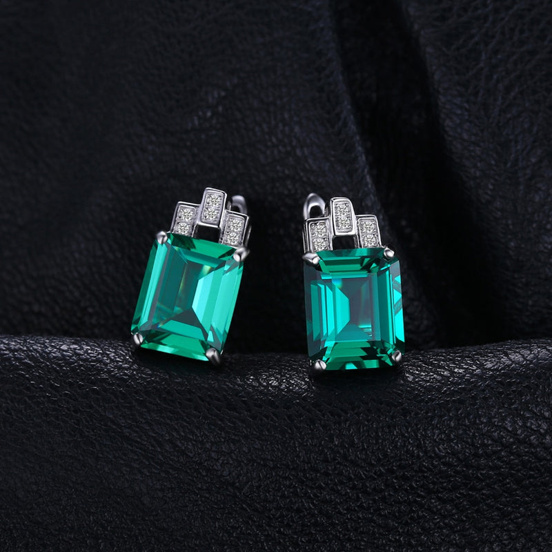 925 Sterling Silver Simulated Green Emerald Clip Earrings for Women