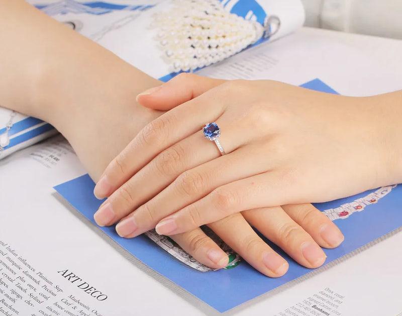 Sterling Silver Nano Sapphire Cushion Ring Women's