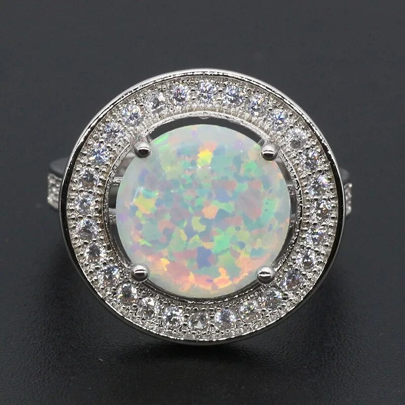 925 Sterling Silver Fire Opal Gem Ring for Unisex