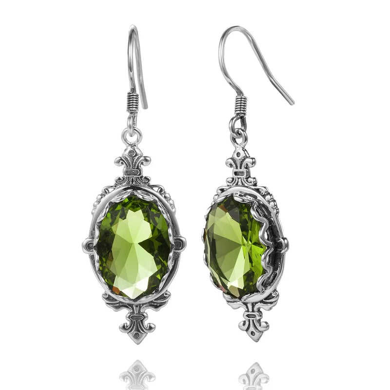 Sterling Silver Peridot Oval Earrings