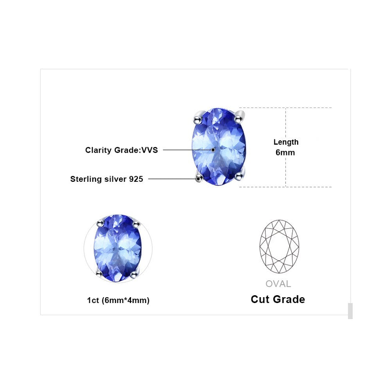 925 Sterling Silver 1ct Oval Tanzanite Stud Earrings for Women