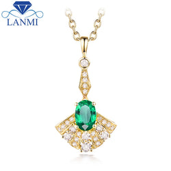 14K Yellow Gold Emerald Pendant Necklace for Women