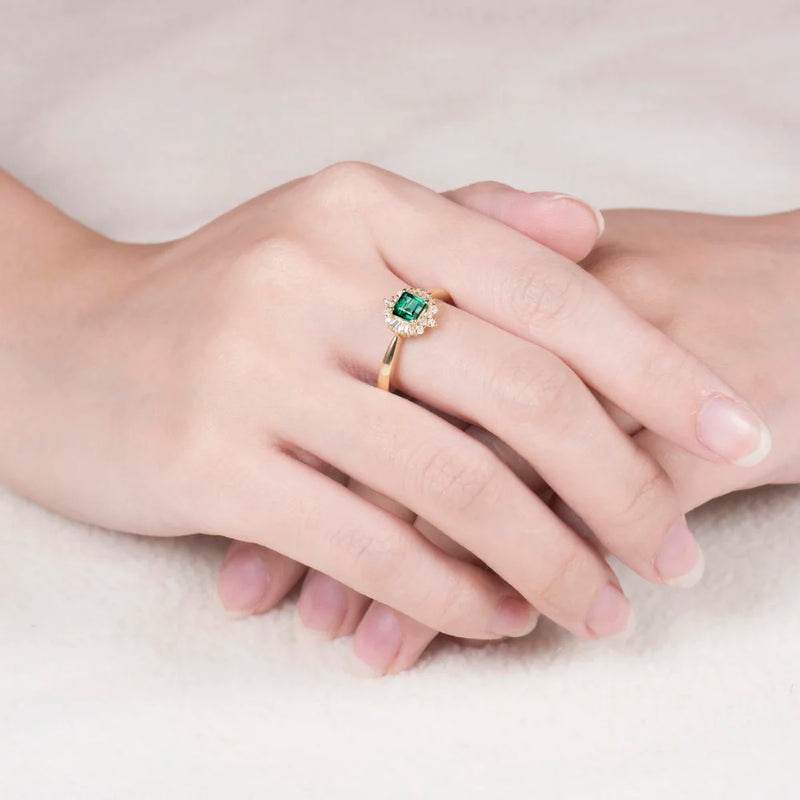 14kt Yellow Gold Emerald and Diamond Engagement Ring for Her