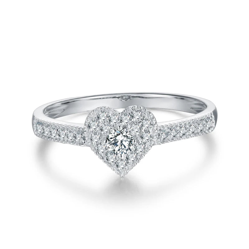 18K White Gold Real Diamond Heart Wedding Ring for Women