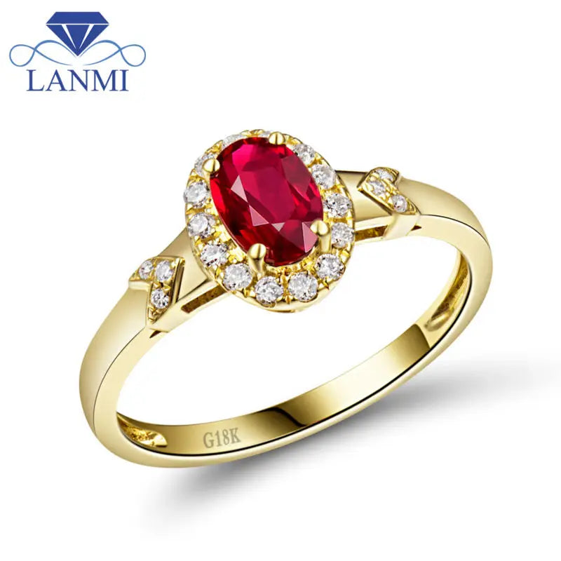 18Kt Yellow Gold Ruby and Diamond Oval Ring for Her