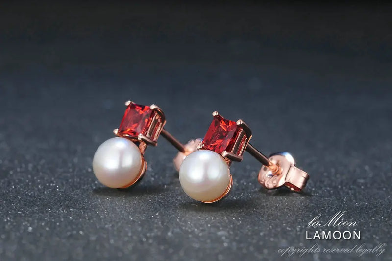 925 Sterling Silver Freshwater Pearl Garnet Earrings for Women