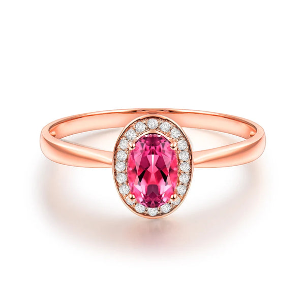 14K Rose Gold Natural Pink Tourmaline & Diamond Ring for Women