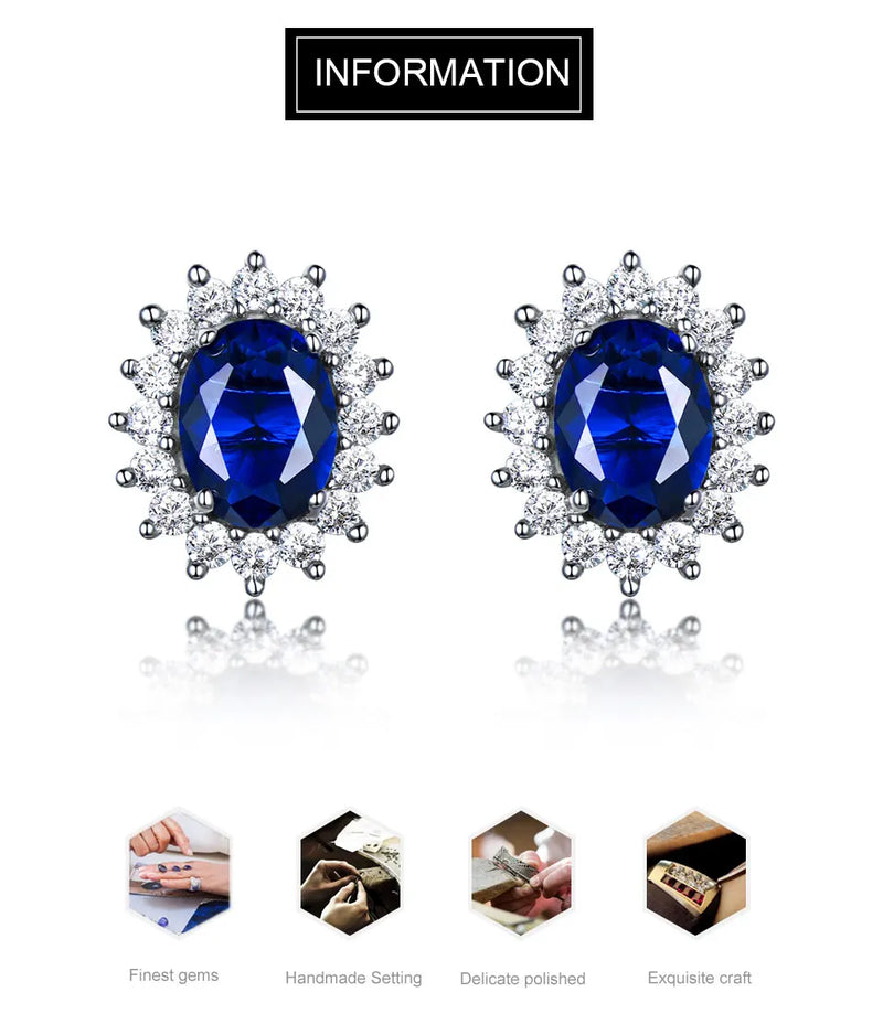 925 Sterling Silver Blue Sapphire Earrings for Women