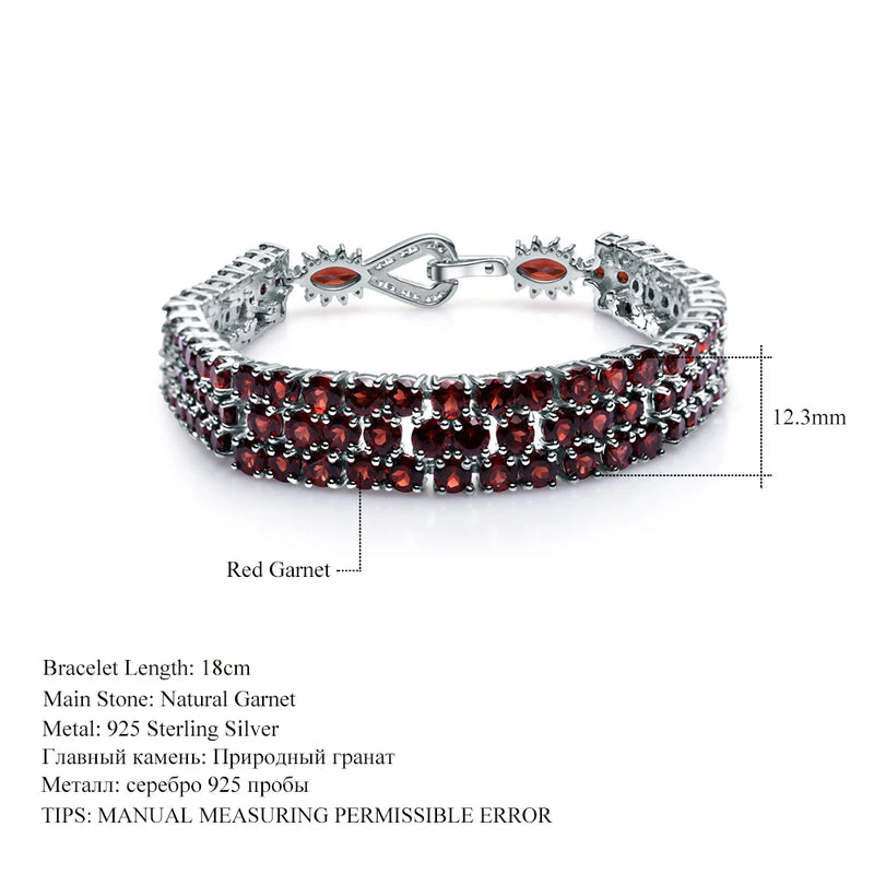 Sterling Silver Natural Red Garnet Bracelet for Women