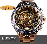 Golden Rectangle Dial Hollow Skeleton Mechanical Watch for Men