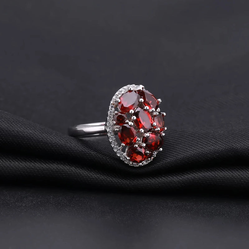 Sterling Silver 925 Red Garnet Cocktail Ring for Women