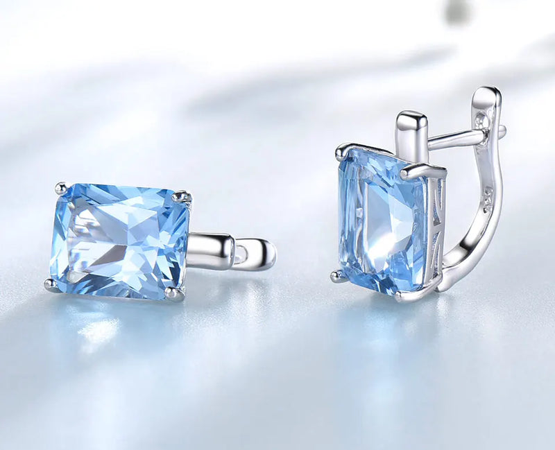 925 Sterling Silver Sky Blue Topaz Clip-On Earrings for Women