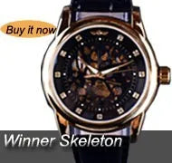 Golden Rectangle Dial Hollow Skeleton Mechanical Watch for Men