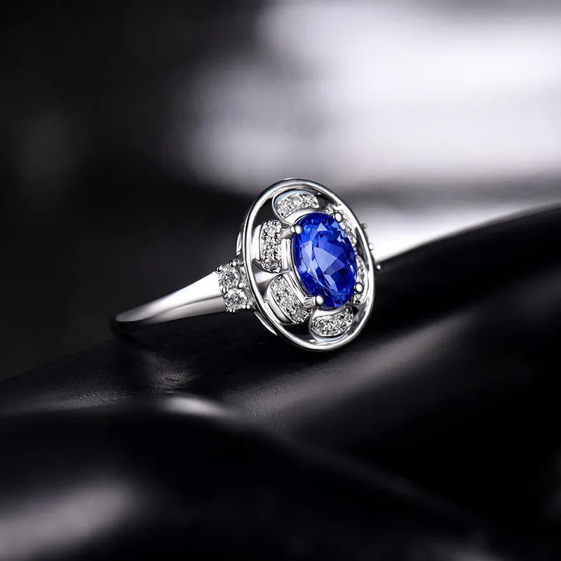 14k White Gold Tanzanite and Diamond Ring for Women