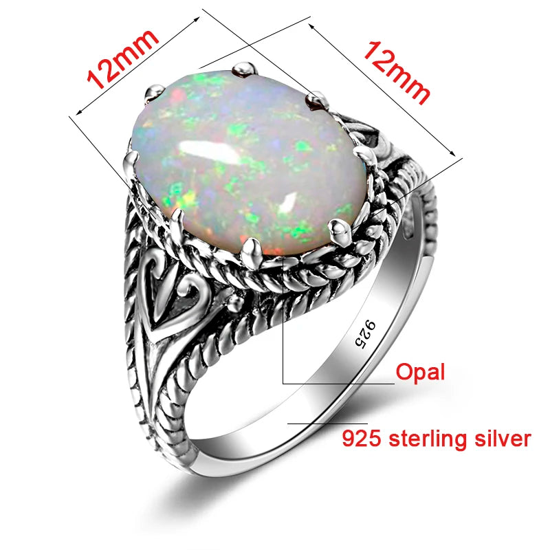 925 Sterling Silver Oval Egg Opal Ring for Women