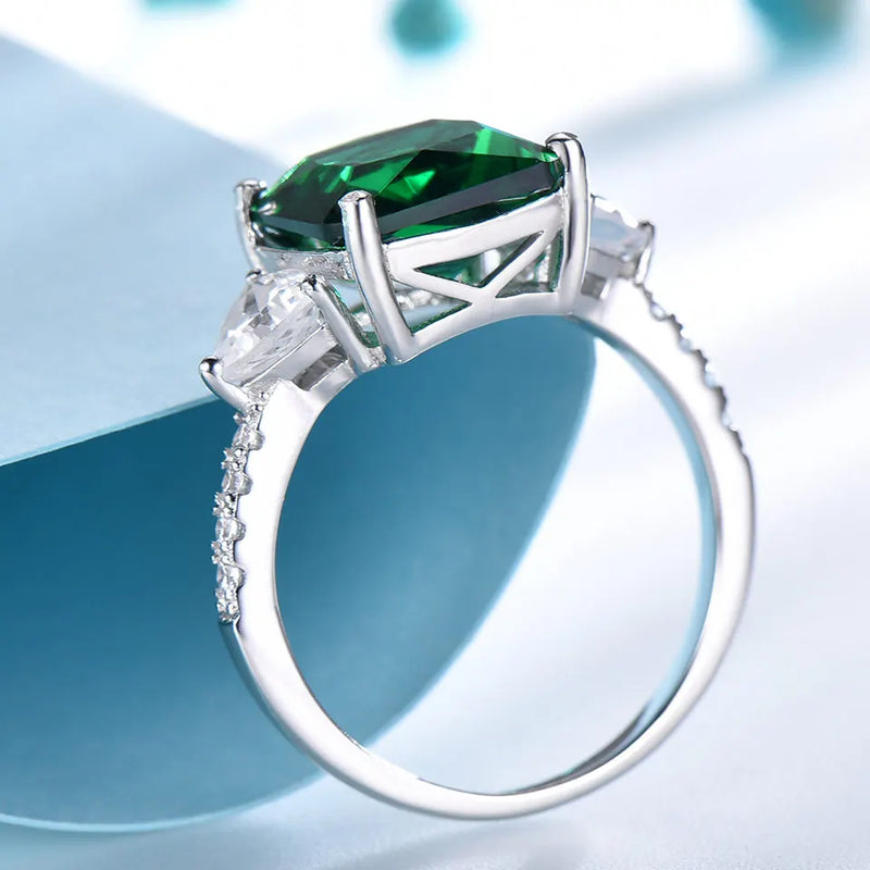 925 Sterling Silver Emerald Gemstone Ring for Women