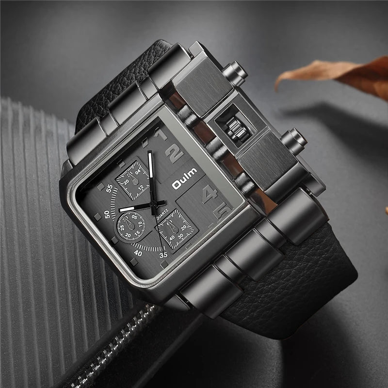 Large Square Men's Luxury Leather Watch