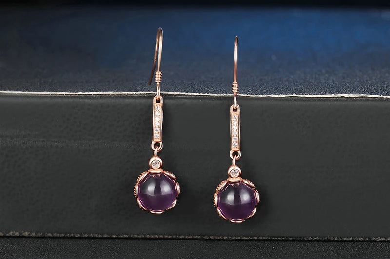 925 Sterling Silver Rose Gold Plated Amethyst Drop Earrings for Women