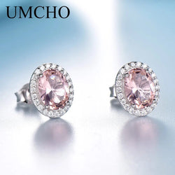 925 Sterling Silver Created Oval Pink Sapphire Stud Earrings for Women