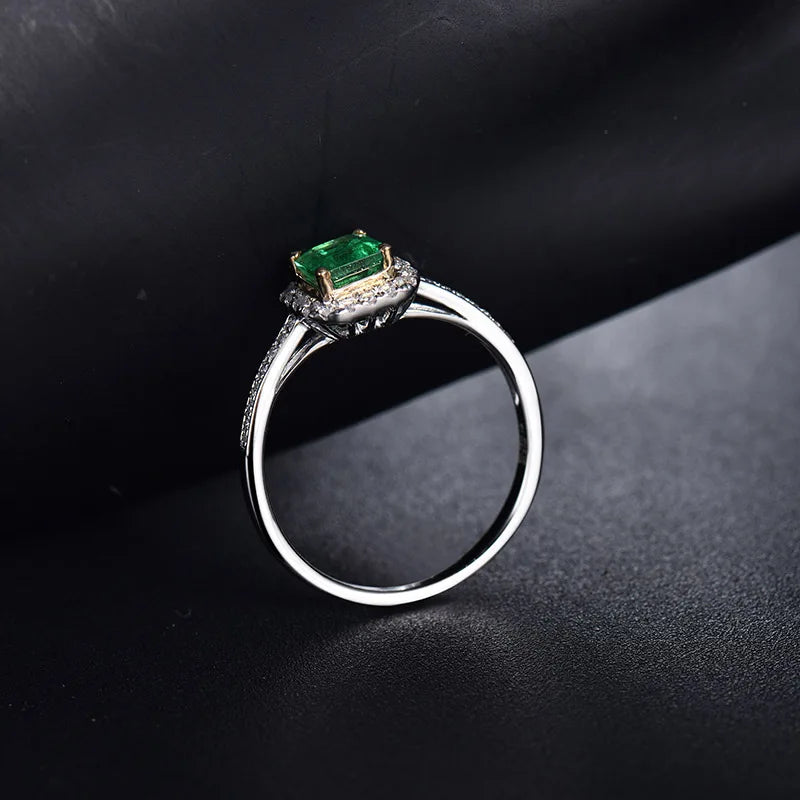 18K White Gold Emerald Cut Emerald Ring for Women