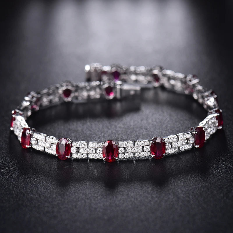 White Gold with Natural Ruby and Diamond Bracelet for Women