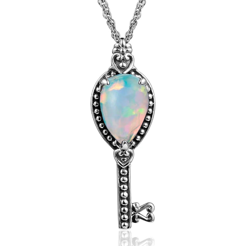 925 Sterling Silver Opal Pendant Key Shape for Women